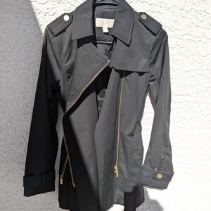 Michael Kors Black Trench Coat with Gold Zippers
